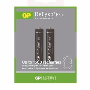باتری نیم قلمی شارژی سایز AAA جی پی مدل ReCyko Plus Pro 800mAh بسته 2 عددی